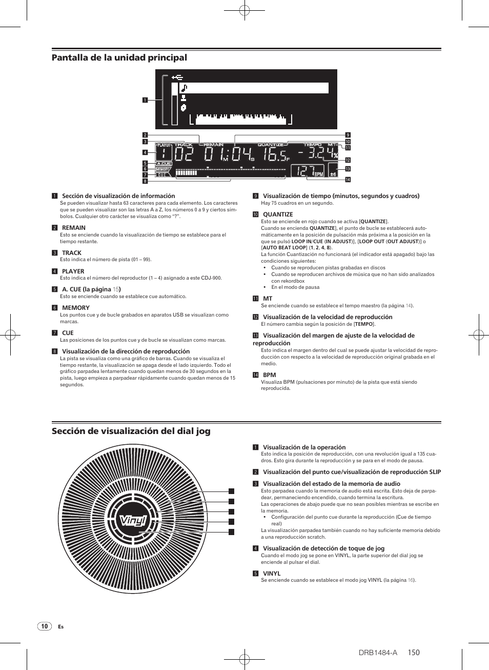 Sección de visualización del dial jog | Pioneer CDJ-900 User Manual | Page 150 / 198