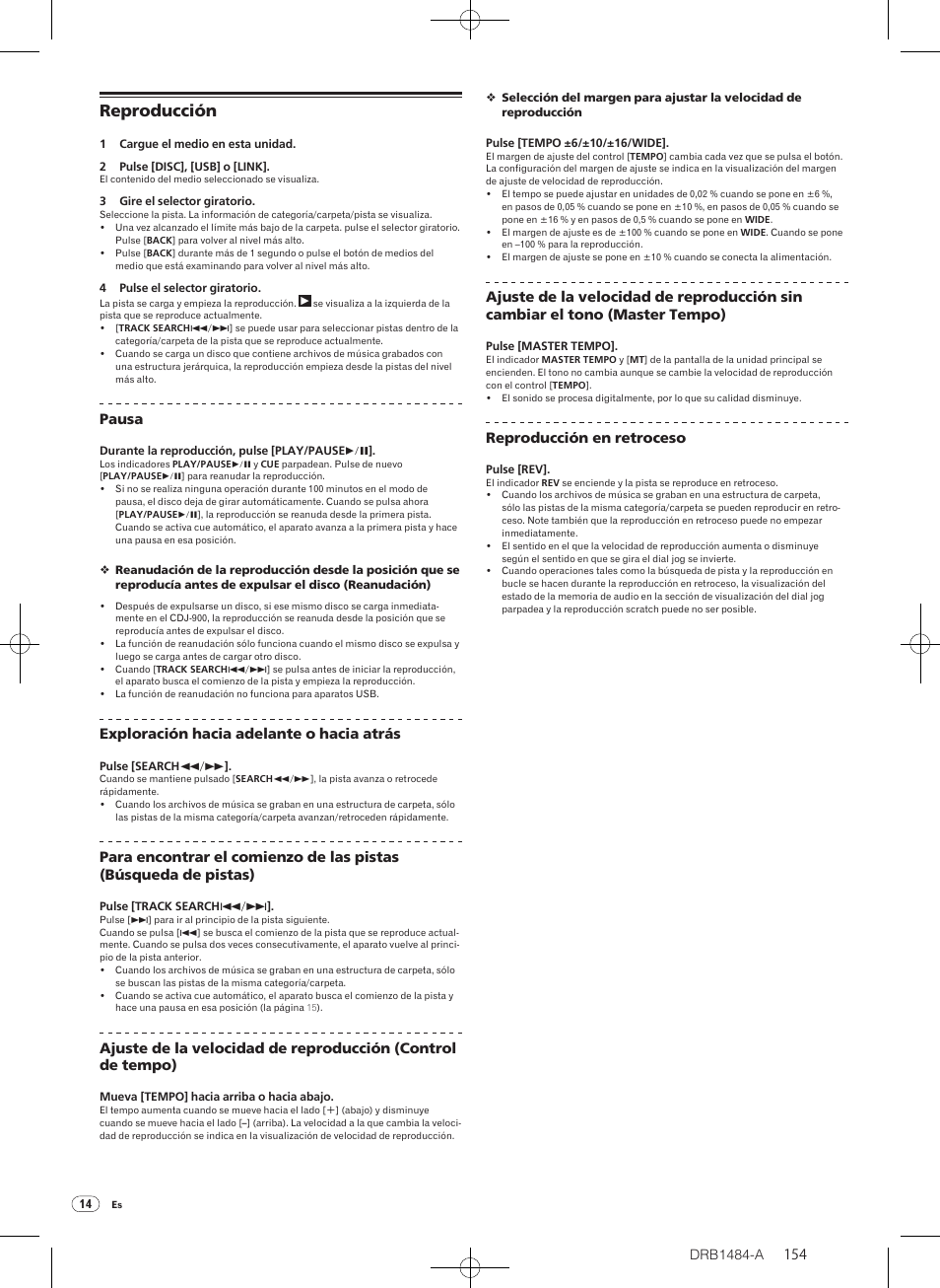 Reproducción | Pioneer CDJ-900 User Manual | Page 154 / 198