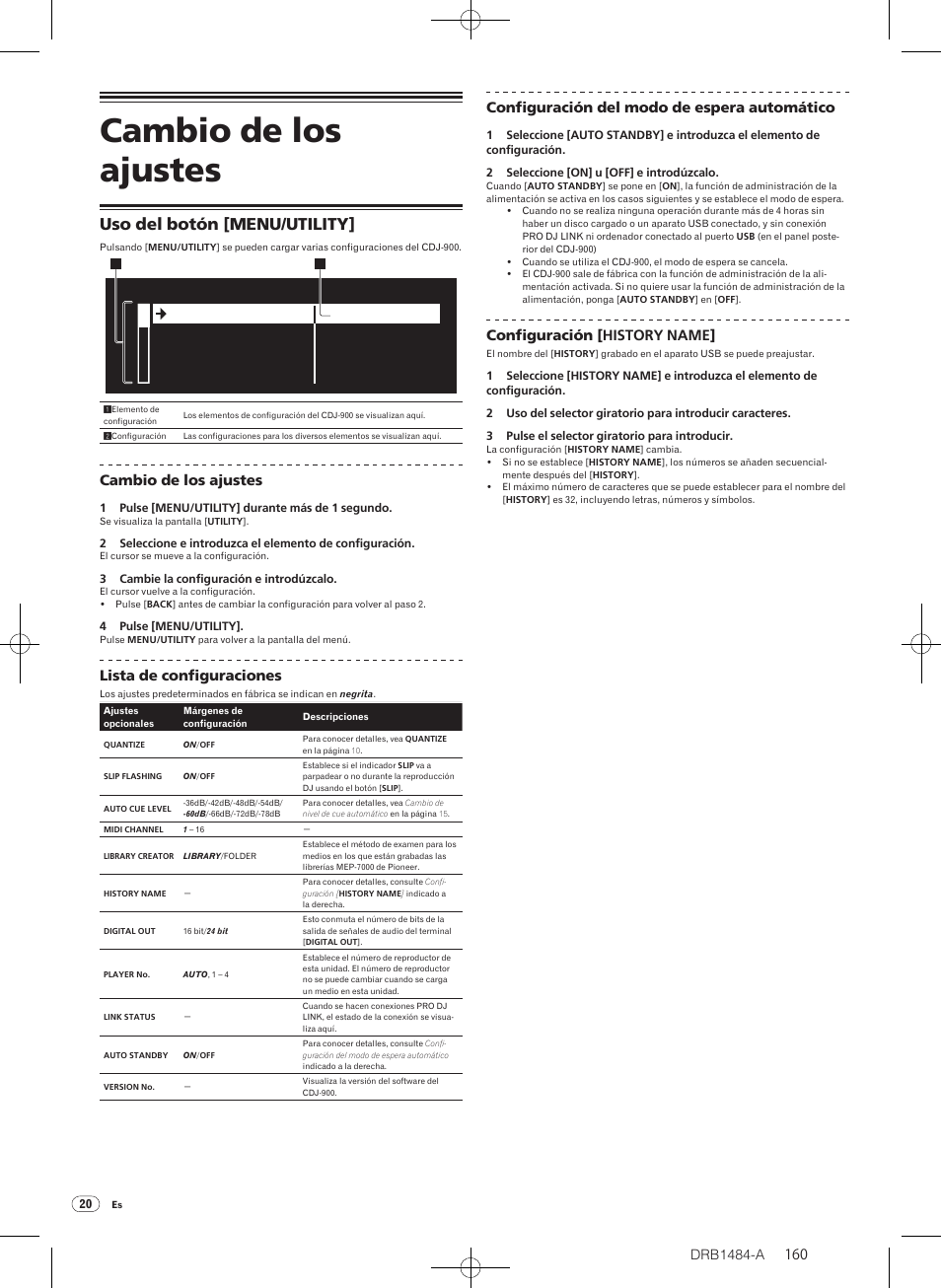 Cambio de los ajustes, Uso del botón [menu/utility | Pioneer CDJ-900 User Manual | Page 160 / 198