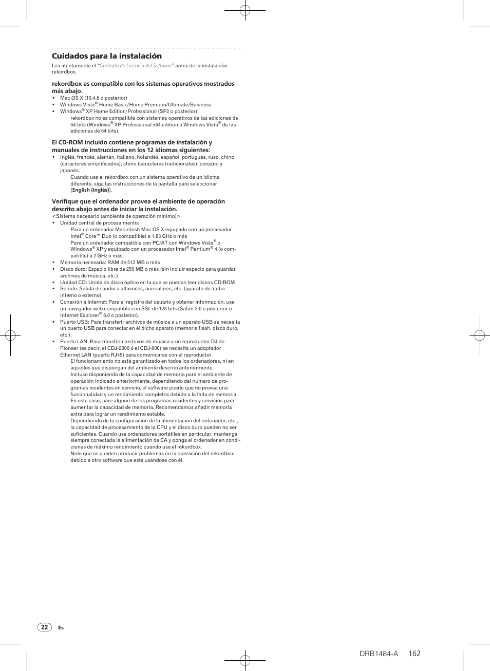Drb1484-a, 162 cuidados para la instalación | Pioneer CDJ-900 User Manual | Page 162 / 198