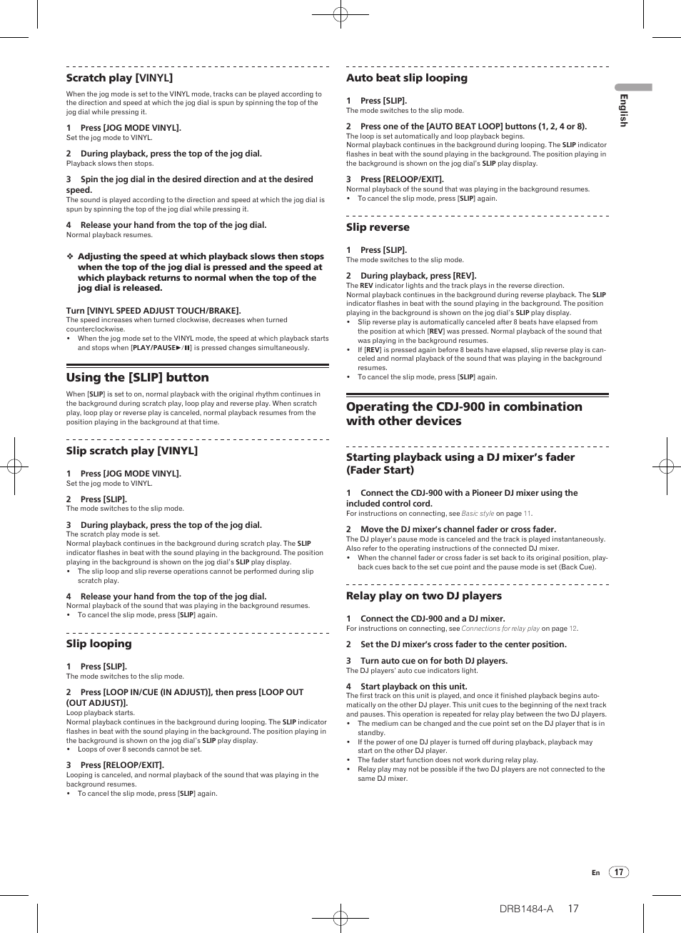 Using the [slip] button | Pioneer CDJ-900 User Manual | Page 17 / 198
