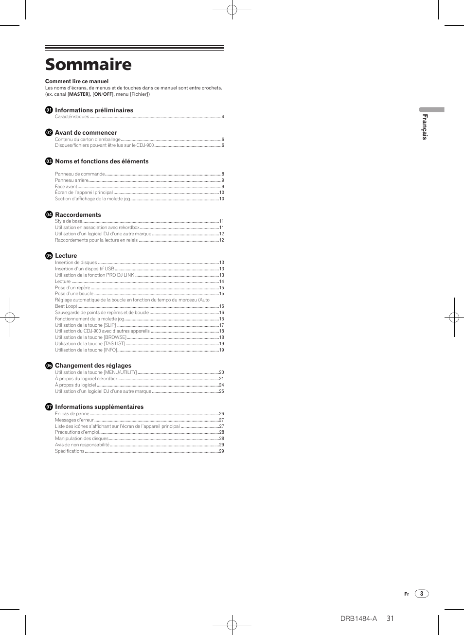 Lecteur de multi, Mode d’emploi, Sommaire | Pioneer CDJ-900 User Manual | Page 31 / 198