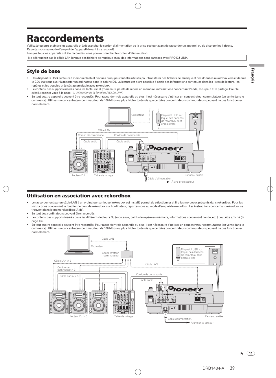 Raccordements, Style de base, Utilisation en association avec rekordbox | Drb1484-a, Français | Pioneer CDJ-900 User Manual | Page 39 / 198