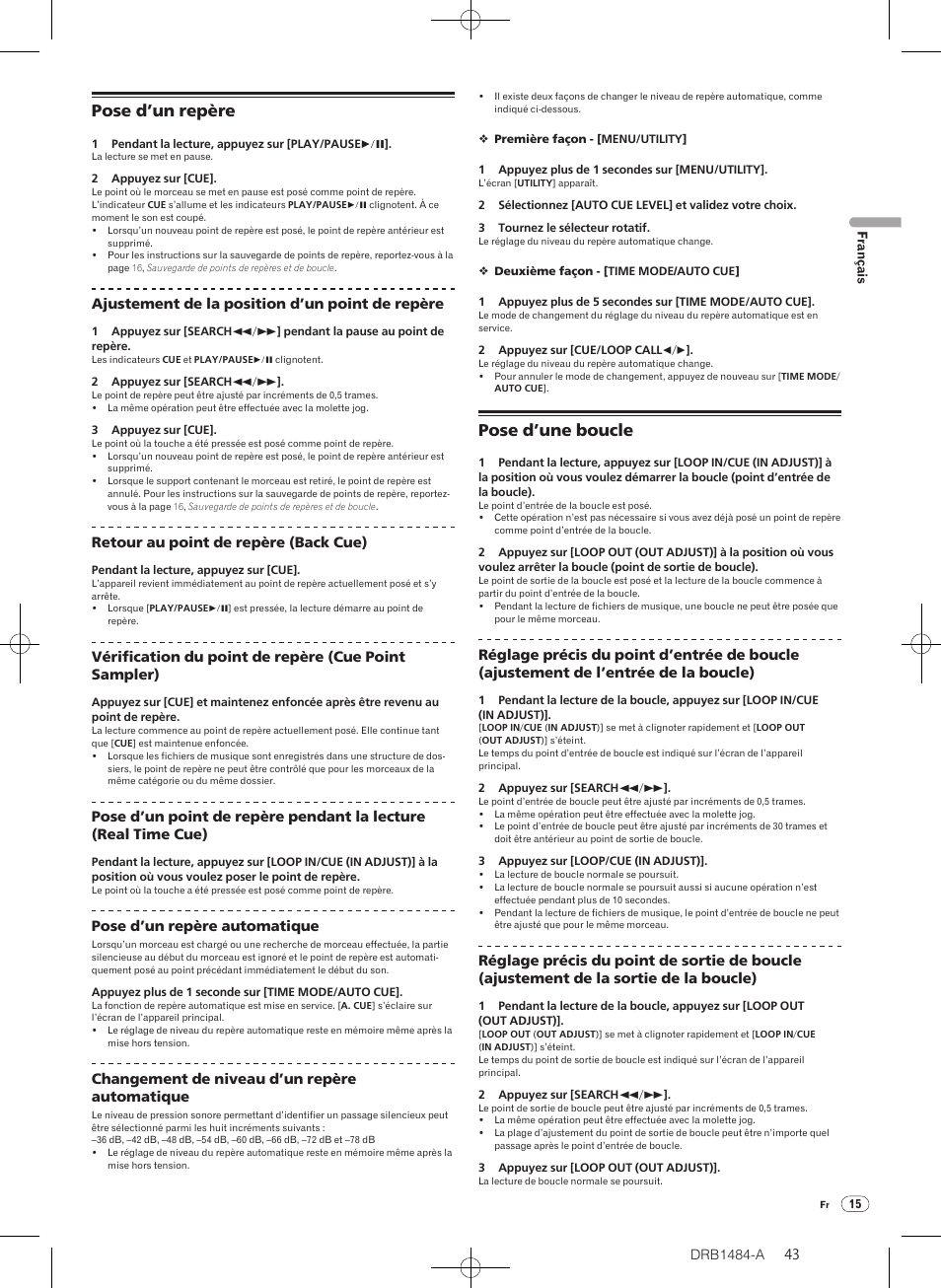 Pose d’un repère pose d’une boucle, Pose d’un repère, Pose d’une boucle | Pioneer CDJ-900 User Manual | Page 43 / 198