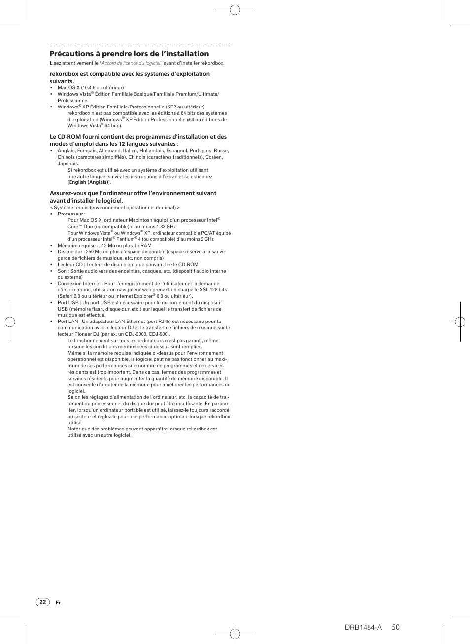 Drb1484-a, 50 précautions à prendre lors de l’installation | Pioneer CDJ-900 User Manual | Page 50 / 198