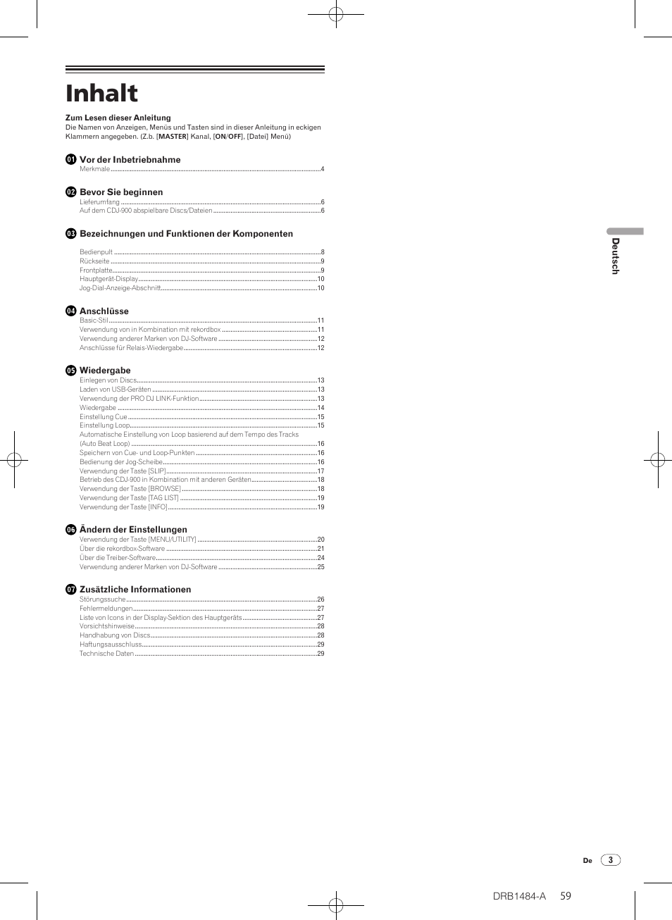 Multi-player, Bedienungsanleitung, Inhalt | Pioneer CDJ-900 User Manual | Page 59 / 198