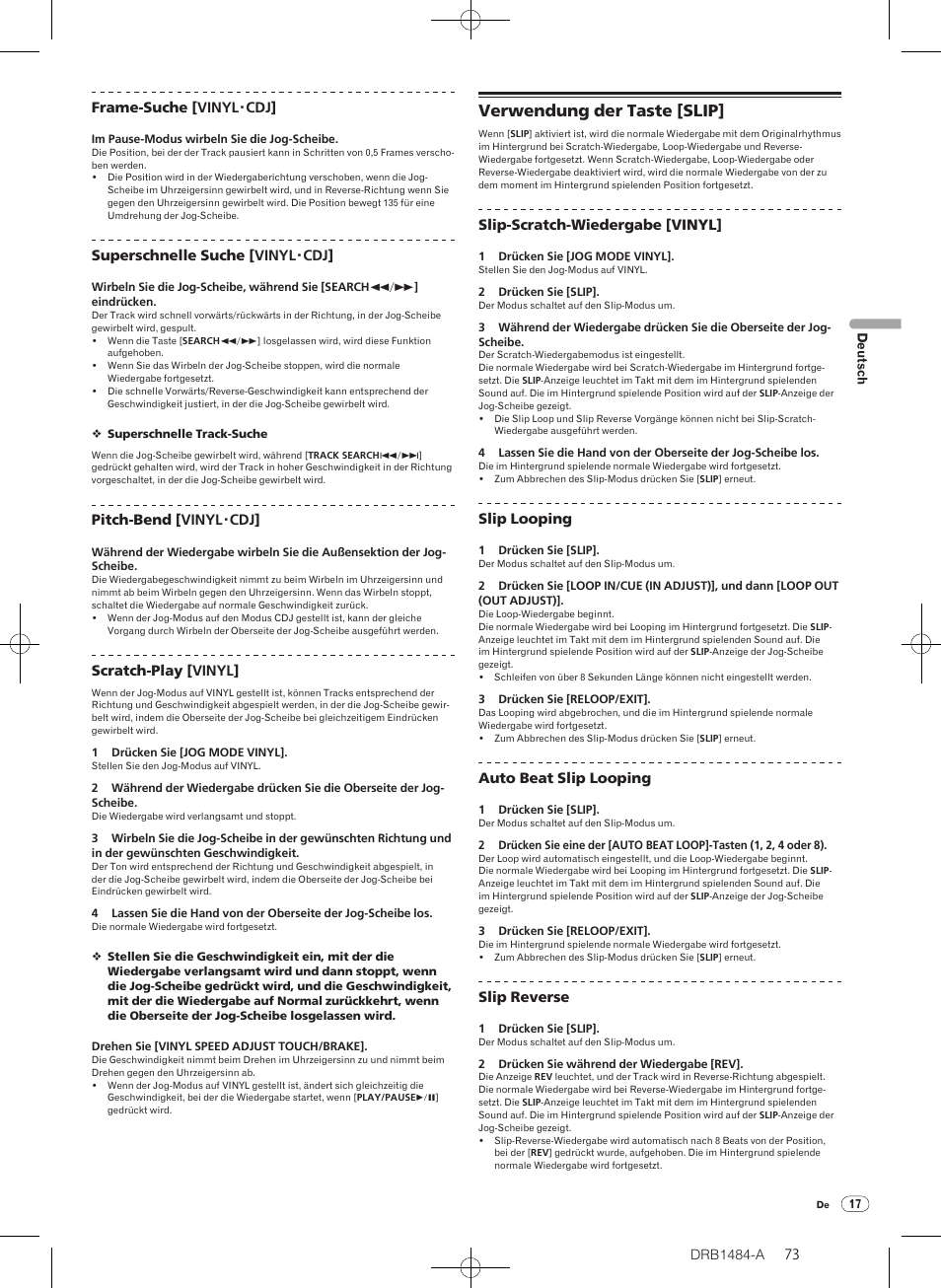 Verwendung der taste [slip | Pioneer CDJ-900 User Manual | Page 73 / 198