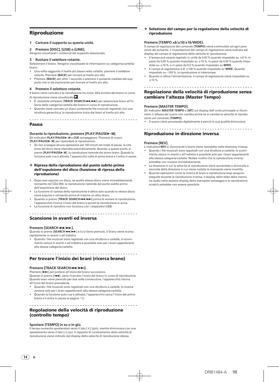 Riproduzione | Pioneer CDJ-900 User Manual | Page 98 / 198