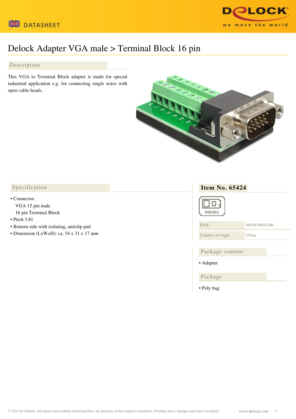 DeLOCK 65424 User Manual | 1 page