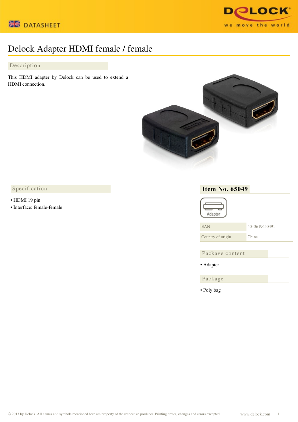 DeLOCK 65049 User Manual | 1 page