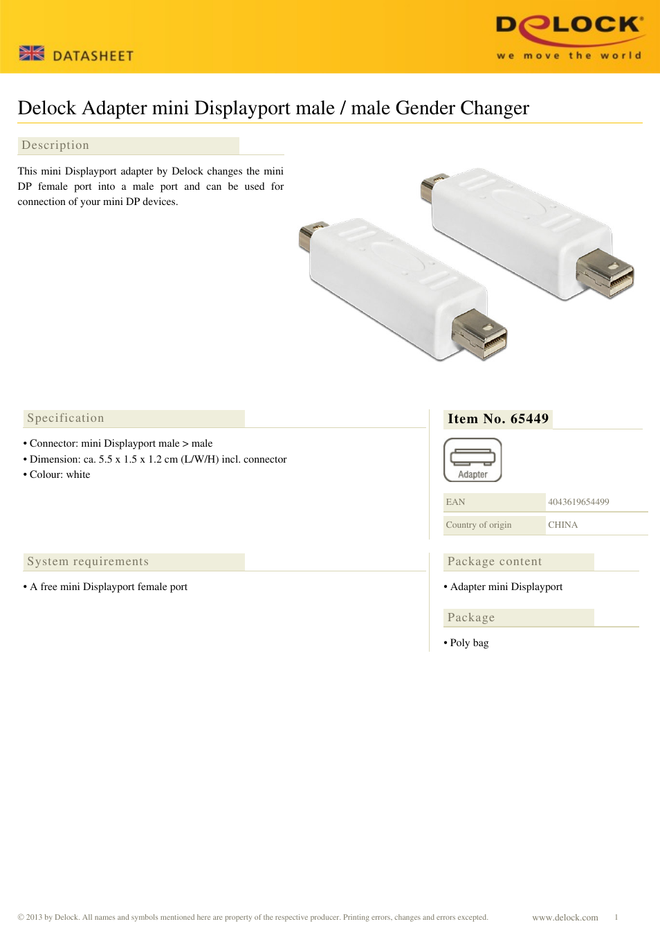 DeLOCK 65449 User Manual | 1 page