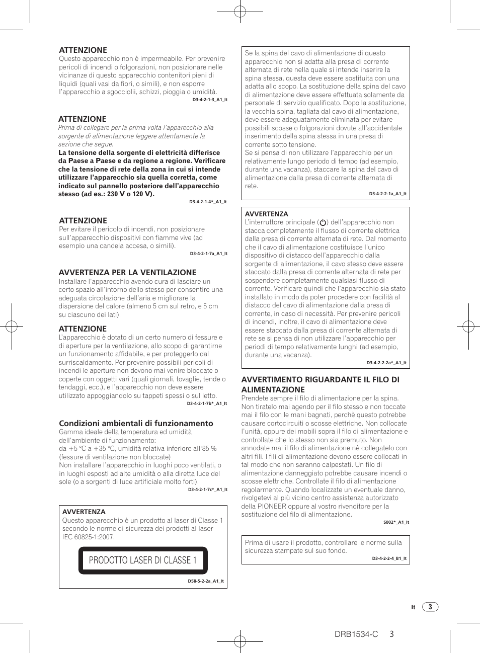 Prodotto laser di classe 1 | Pioneer CDJ-350-W User Manual | Page 3 / 112