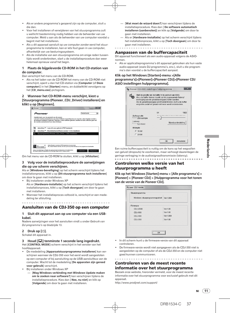 Drb1534-c, Aansluiten van de cdj-350 op een computer, Aanpassen van de buffercapaciteit | Pioneer CDJ-350-W User Manual | Page 37 / 112