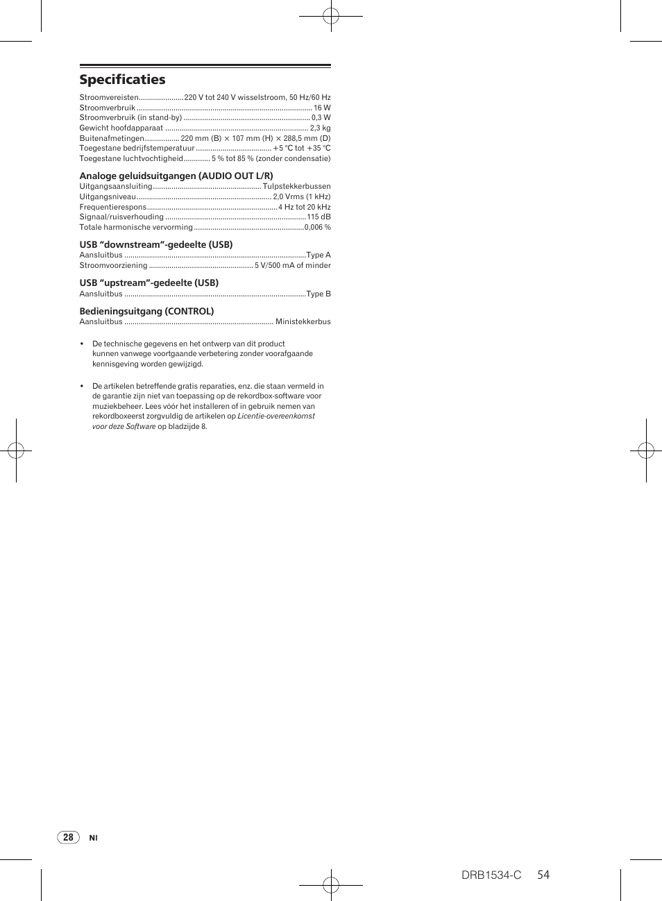 Specificaties | Pioneer CDJ-350-W User Manual | Page 54 / 112