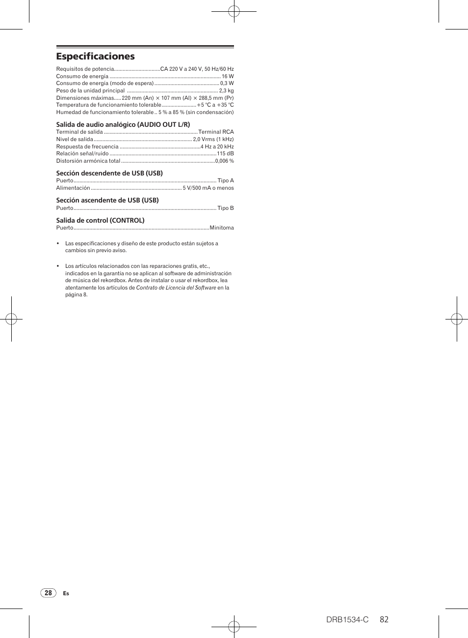 Especificaciones | Pioneer CDJ-350-W User Manual | Page 82 / 112