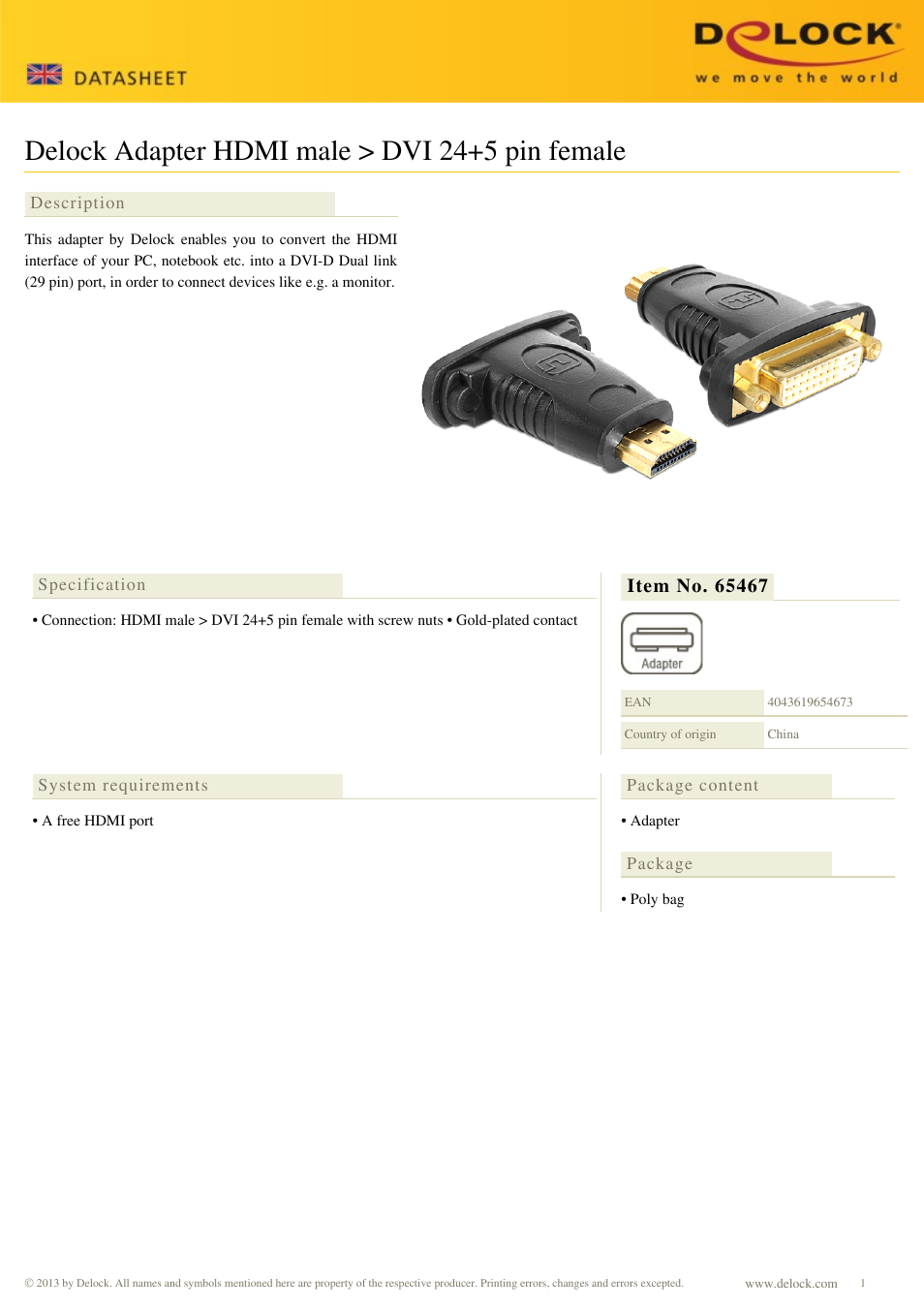 DeLOCK 65467 User Manual | 1 page