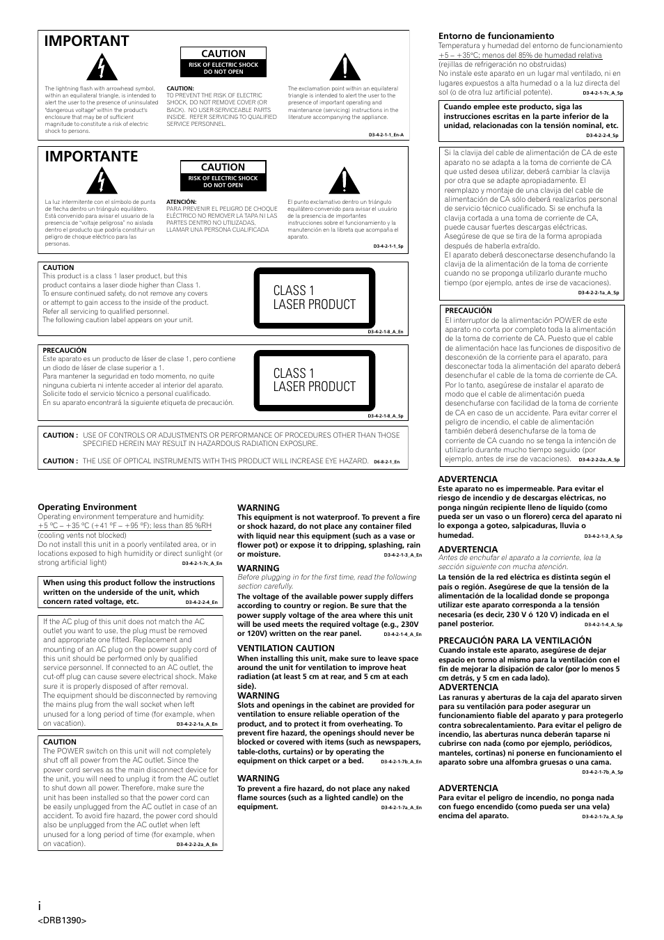 Important, Importante, Class 1 laser product | Caution | Pioneer DVJ-X1 User Manual | Page 2 / 103