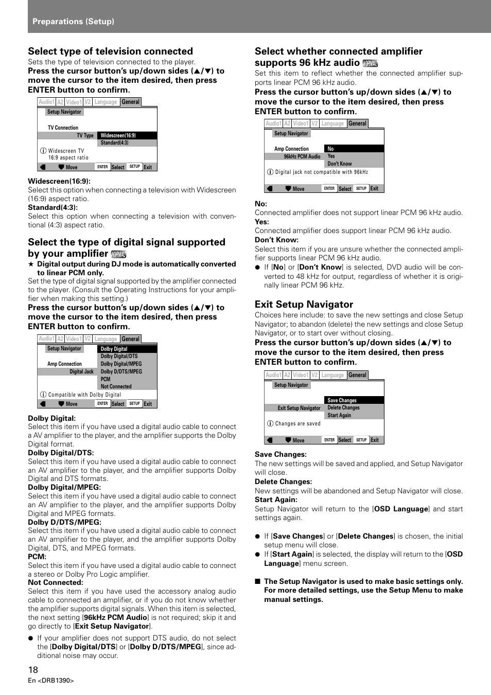 Select type of television connected, Exit setup navigator | Pioneer DVJ-X1 User Manual | Page 20 / 103