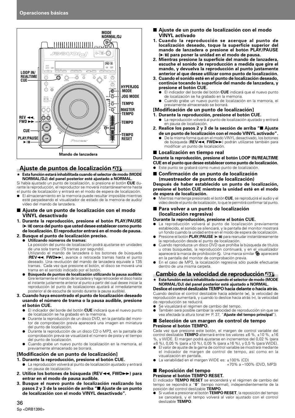 Ajuste de puntos de localización, Cambio de la velocidad de reproducción | Pioneer DVJ-X1 User Manual | Page 88 / 103