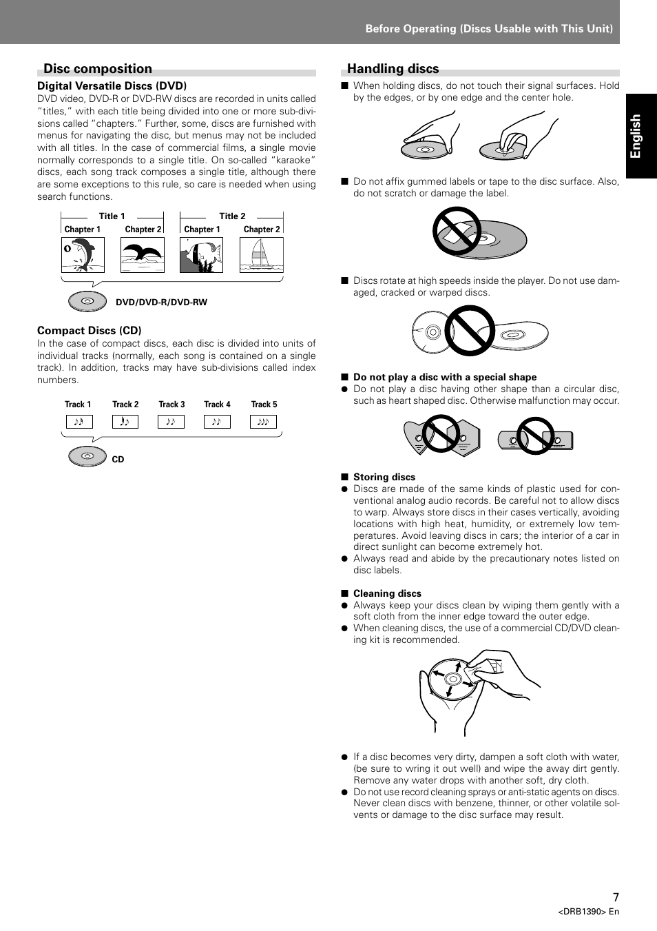 English, Handling discs, Disc composition | Pioneer DVJ-X1 User Manual | Page 9 / 103