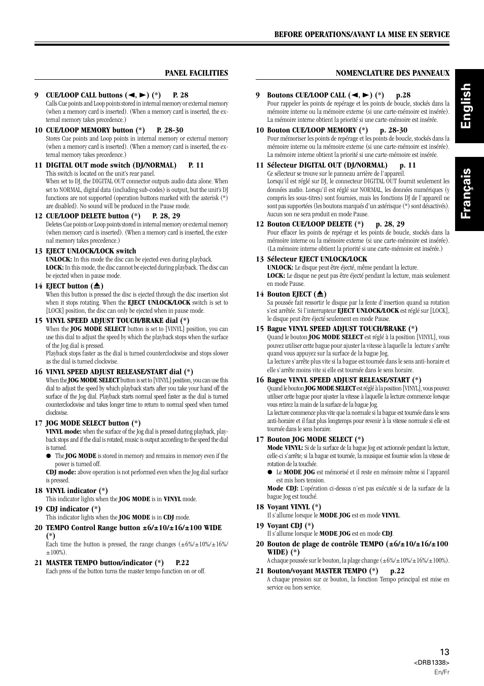 English français | Pioneer CDJ-1000 MK2 User Manual | Page 13 / 96
