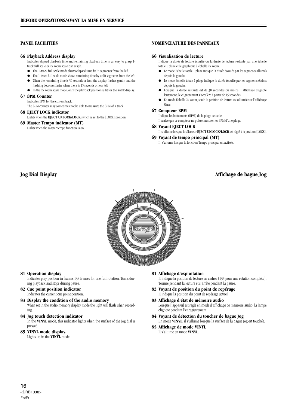 Affichage de bague jog, Jog dial display | Pioneer CDJ-1000 MK2 User Manual | Page 16 / 96