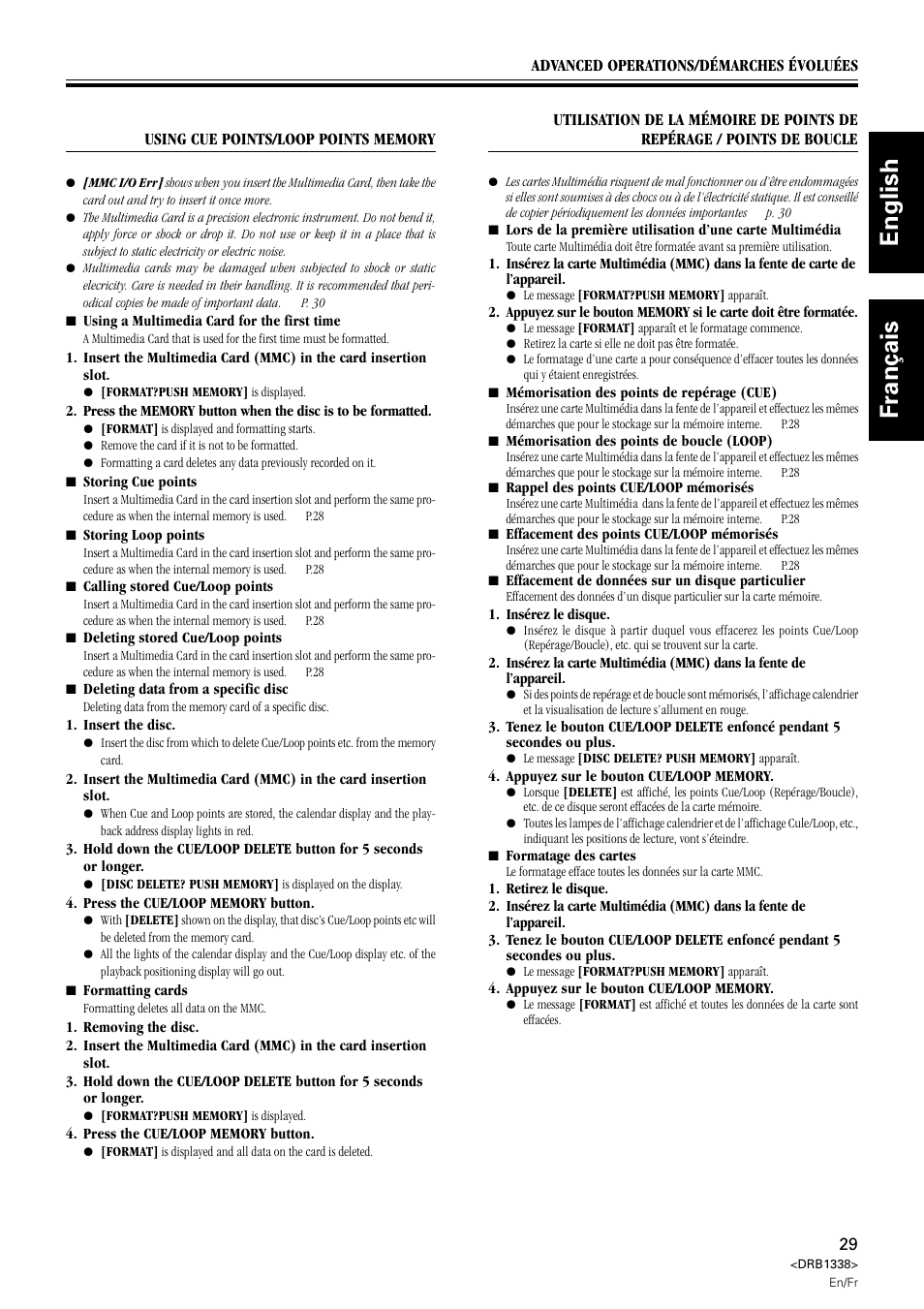 English fran ç ais | Pioneer CDJ-1000 MK2 User Manual | Page 29 / 96