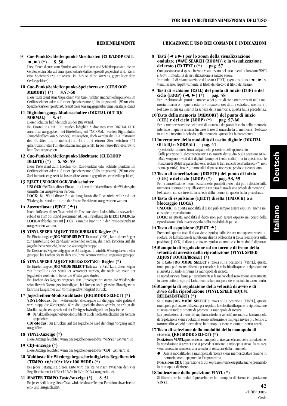 Deutsch italiano | Pioneer CDJ-1000 MK2 User Manual | Page 43 / 96