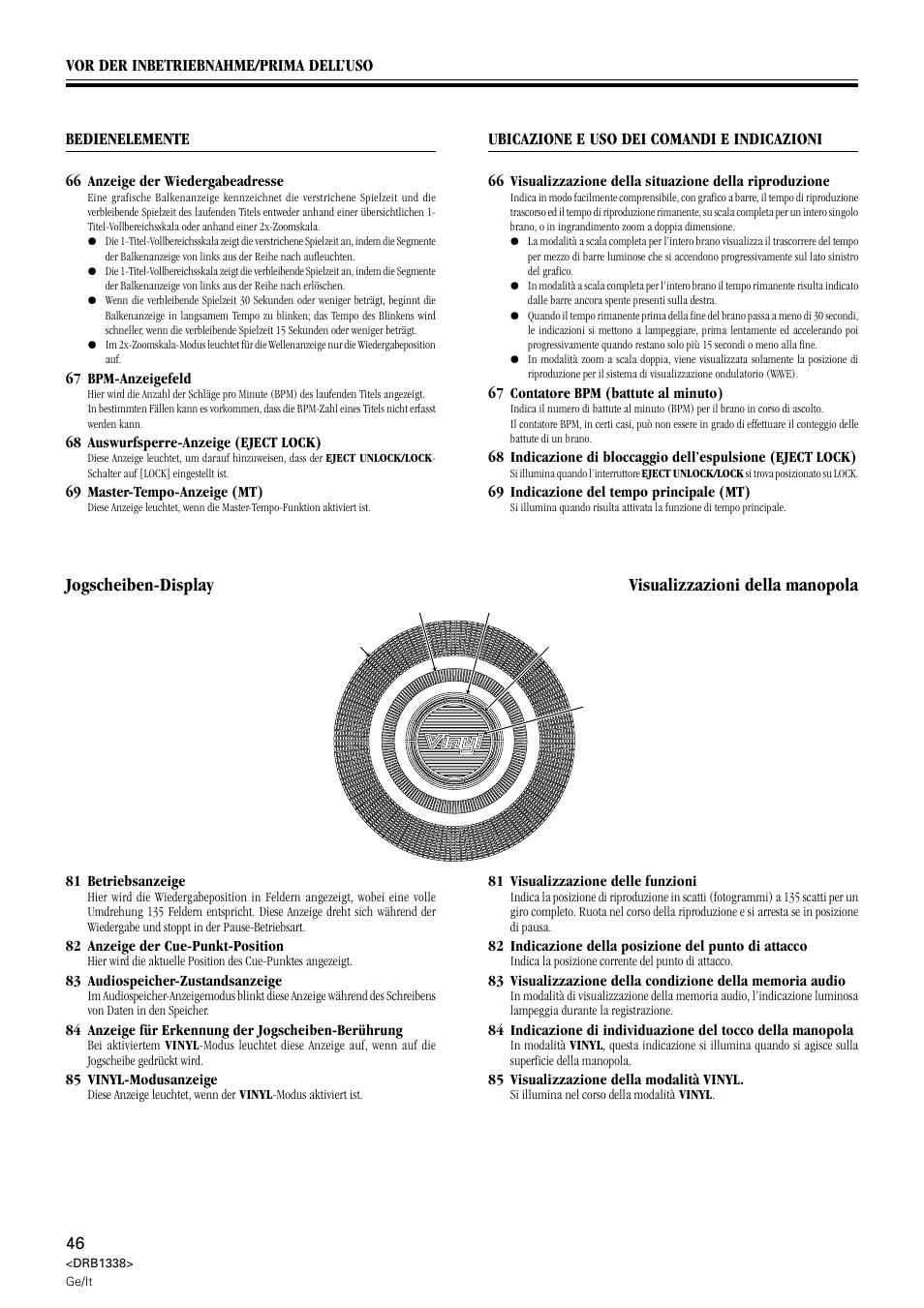 Jogscheiben-display, Visualizzazioni della manopola | Pioneer CDJ-1000 MK2 User Manual | Page 46 / 96