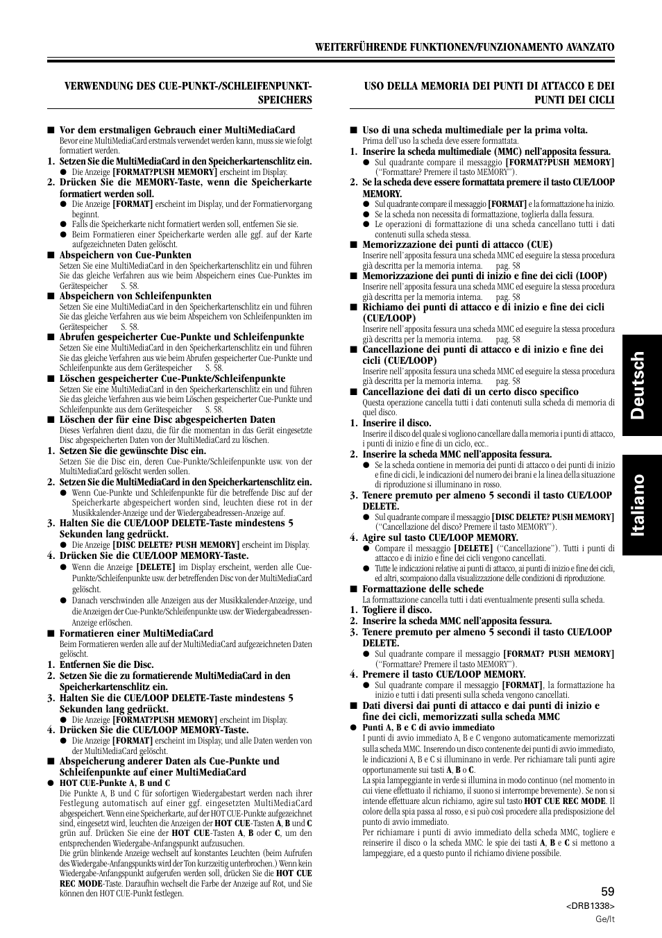 Deutsch italiano | Pioneer CDJ-1000 MK2 User Manual | Page 59 / 96