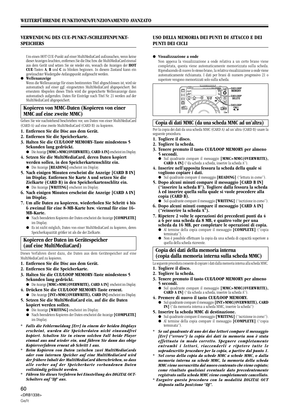 Copia di dati mmc (da una scheda mmc ad un’altra) | Pioneer CDJ-1000 MK2 User Manual | Page 60 / 96