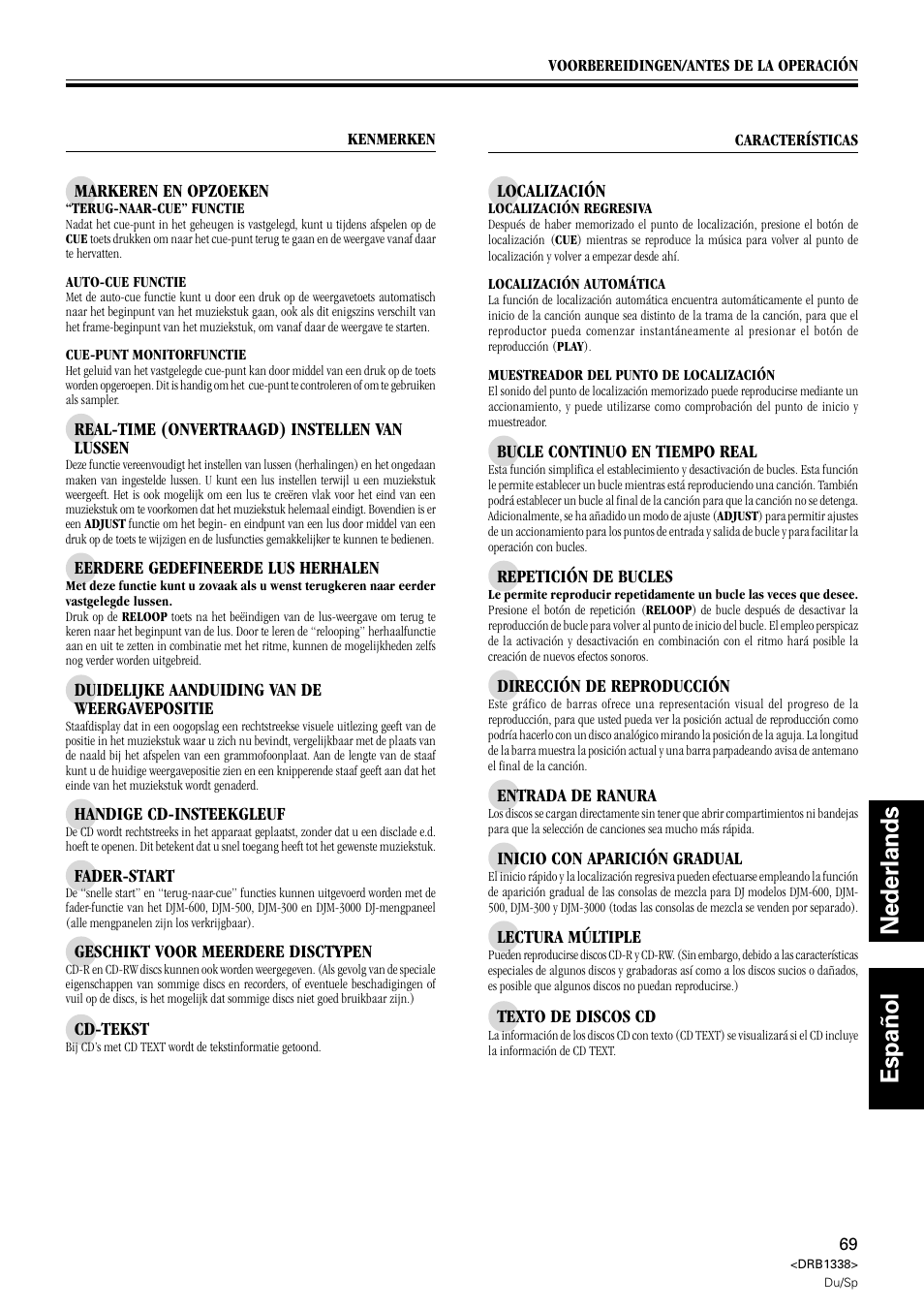 Nederlands español | Pioneer CDJ-1000 MK2 User Manual | Page 69 / 96