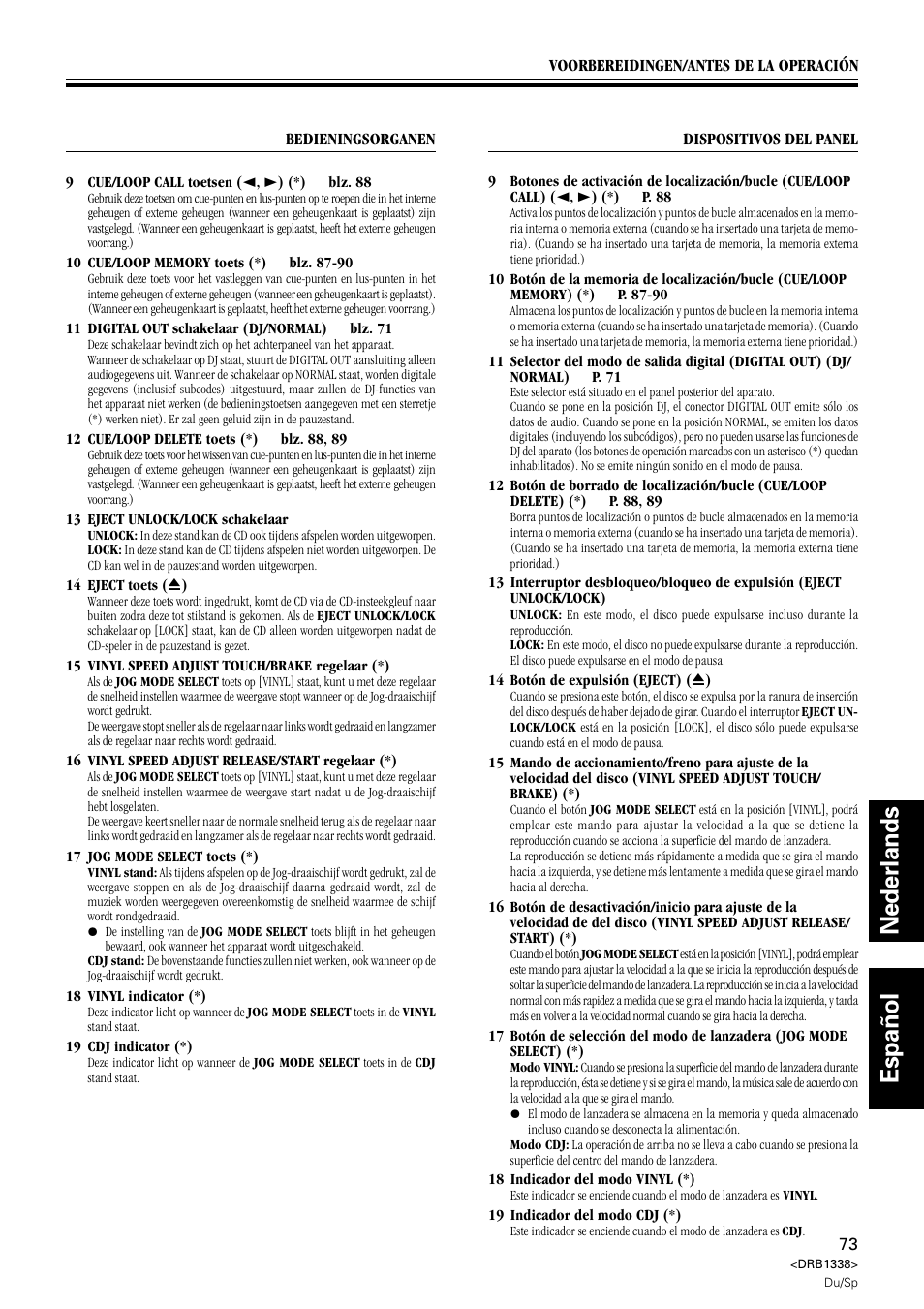 Nederlands español | Pioneer CDJ-1000 MK2 User Manual | Page 73 / 96