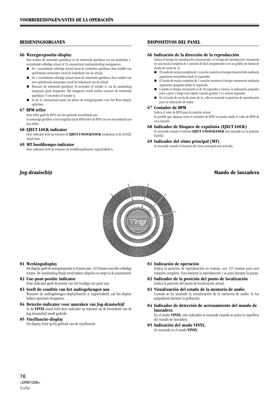 Jog-draaischijf, Mando de lanzadera, Jog-draaischijt | Pioneer CDJ-1000 MK2 User Manual | Page 76 / 96