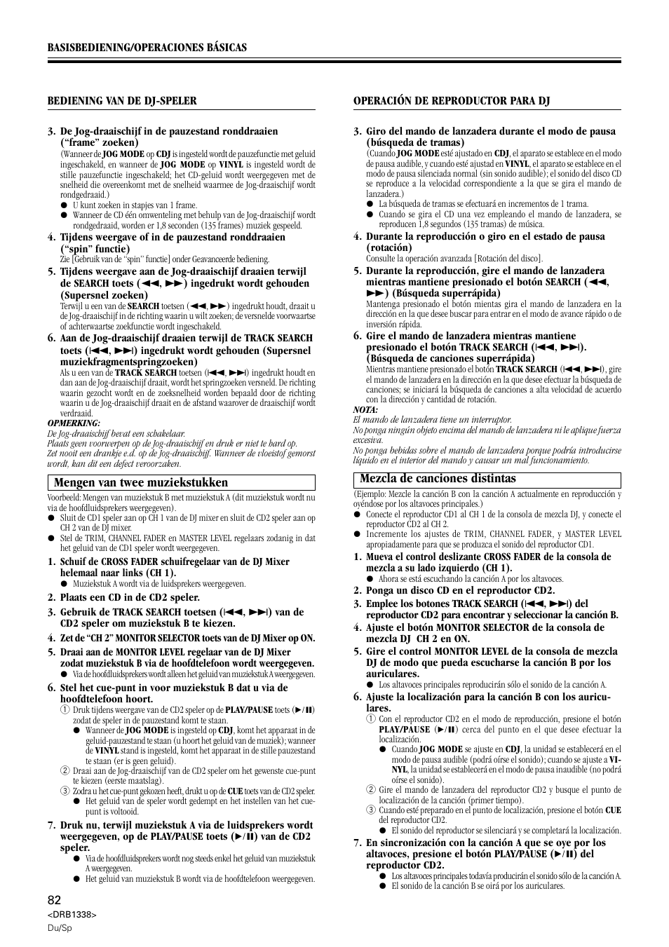 Mengen van twee muziekstukken, Mezcla de canciones distintas | Pioneer CDJ-1000 MK2 User Manual | Page 82 / 96