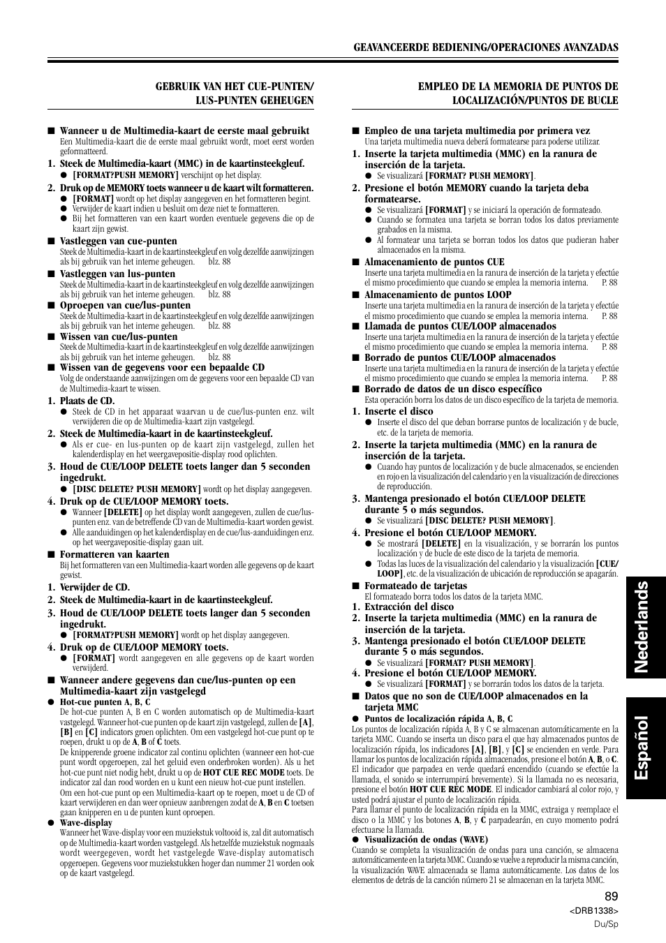 Nederlands espa ñ ol | Pioneer CDJ-1000 MK2 User Manual | Page 89 / 96