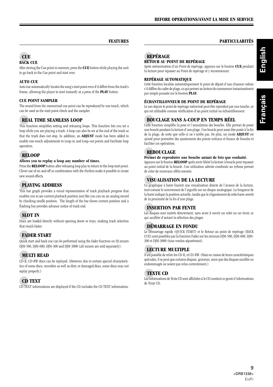 English français | Pioneer CDJ-1000 MK2 User Manual | Page 9 / 96