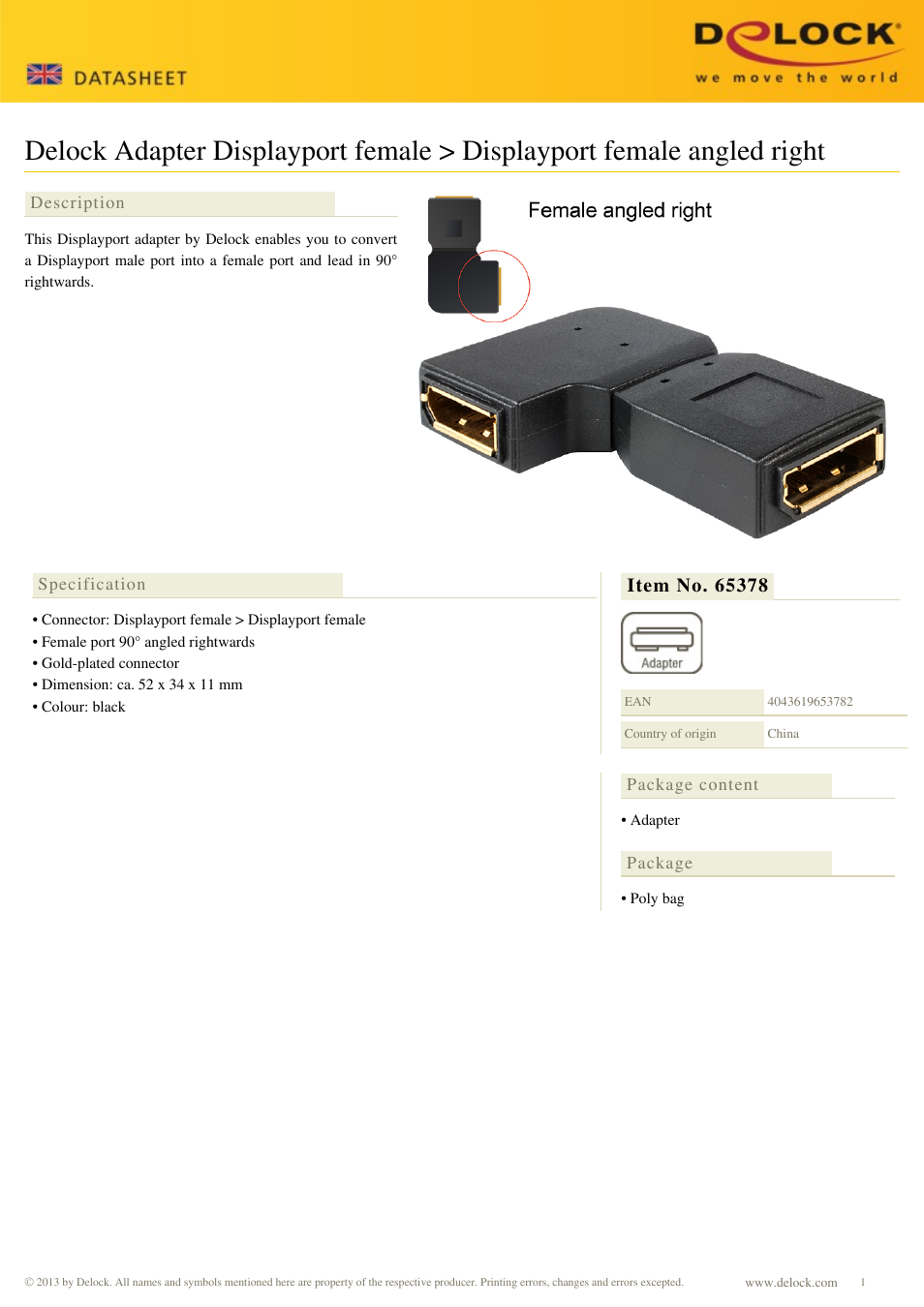 DeLOCK 65378 User Manual | 1 page