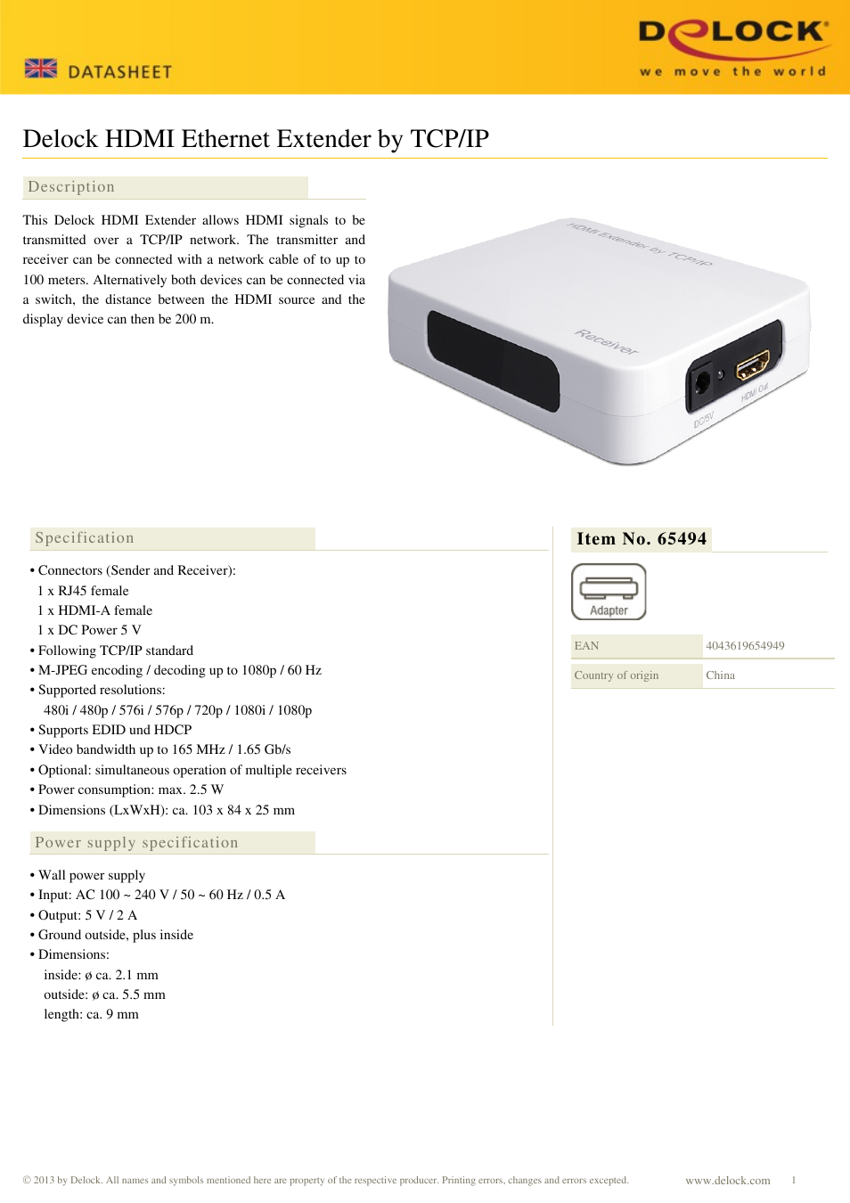 DeLOCK 65494 User Manual | 2 pages