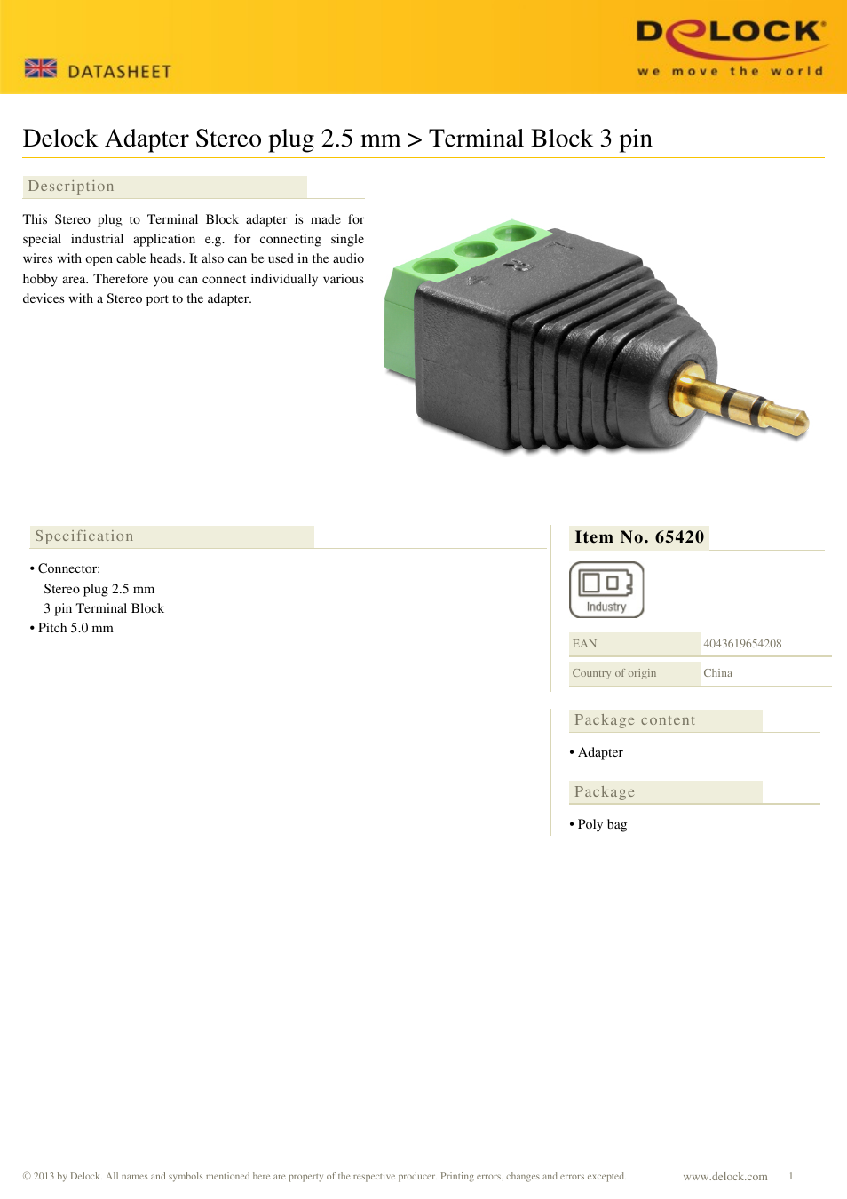DeLOCK 65420 User Manual | 1 page