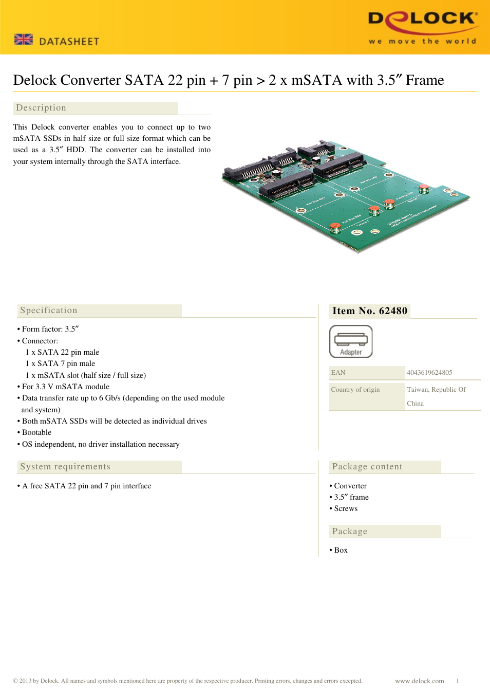 DeLOCK 62480 User Manual | 2 pages