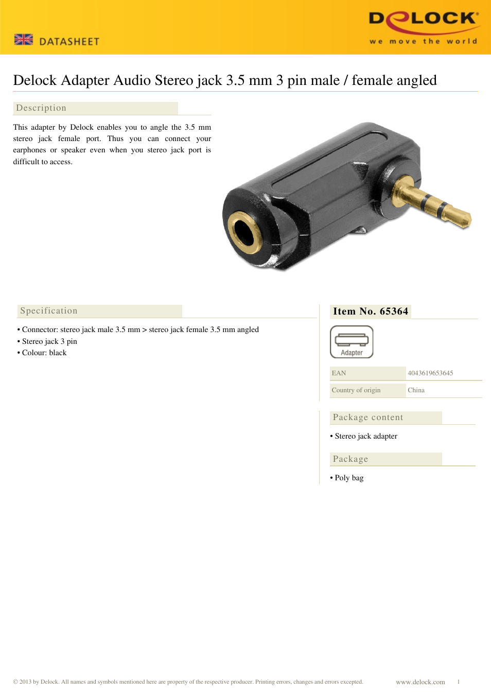 DeLOCK 65364 User Manual | 1 page