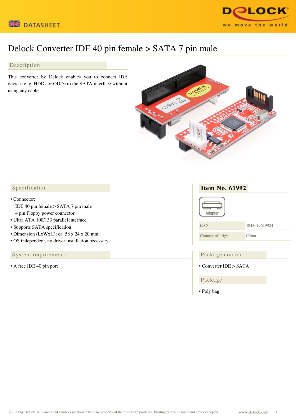 DeLOCK 61992 User Manual | 1 page