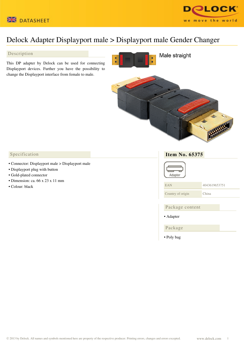 DeLOCK 65375 User Manual | 1 page