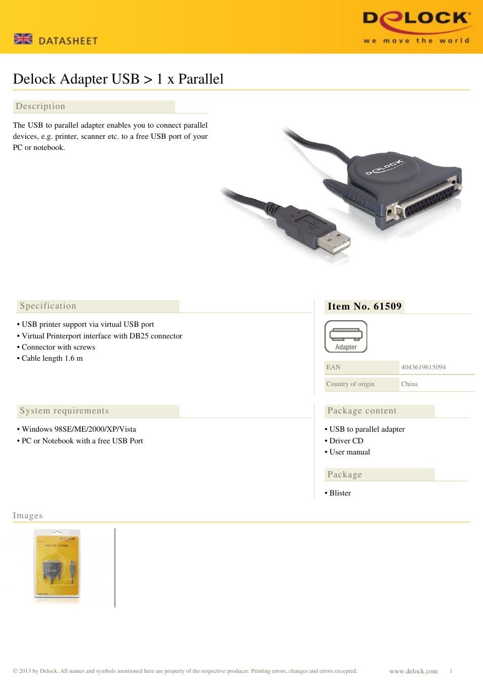 DeLOCK 61509 User Manual | 1 page