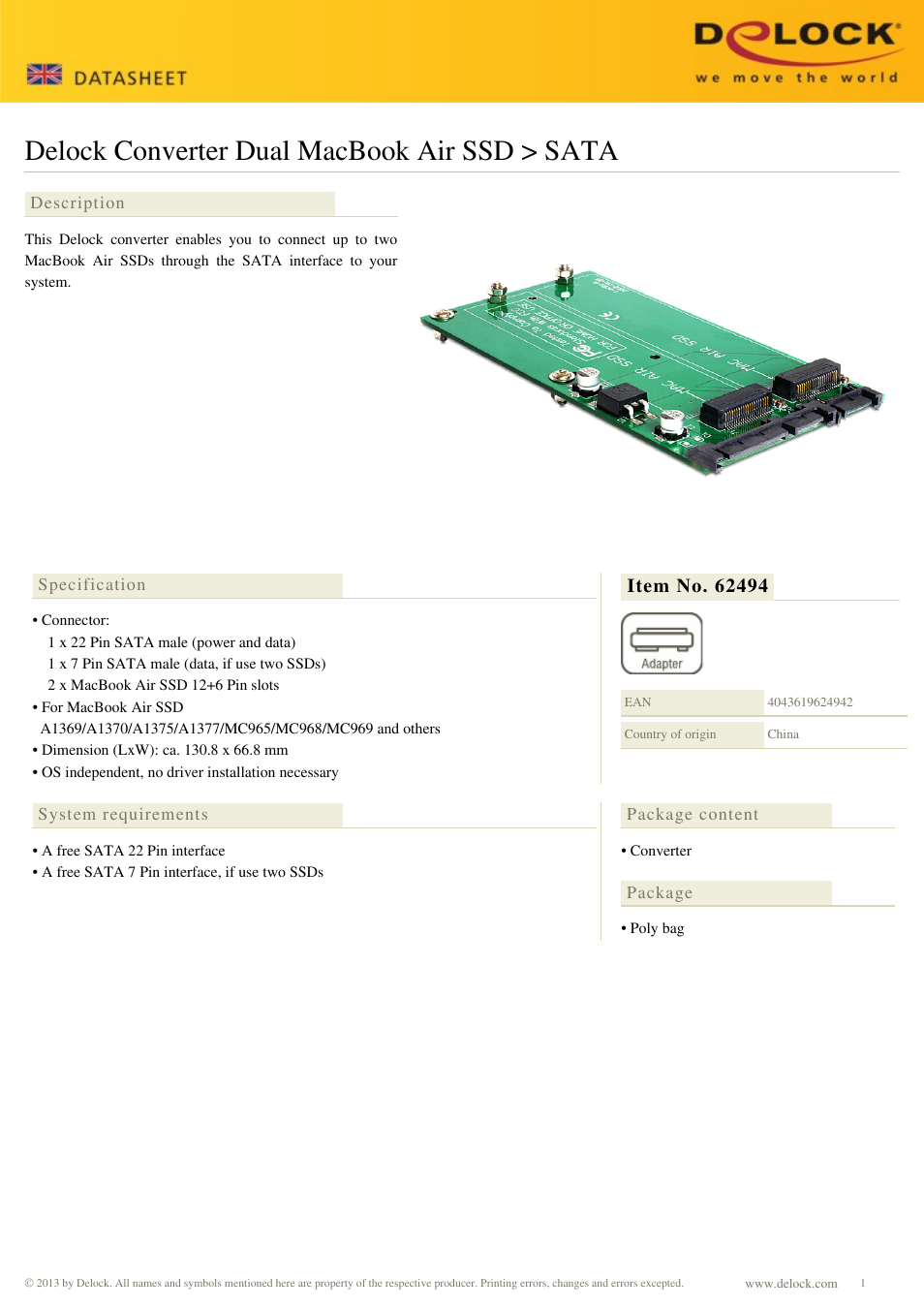 DeLOCK 62494 User Manual | 1 page