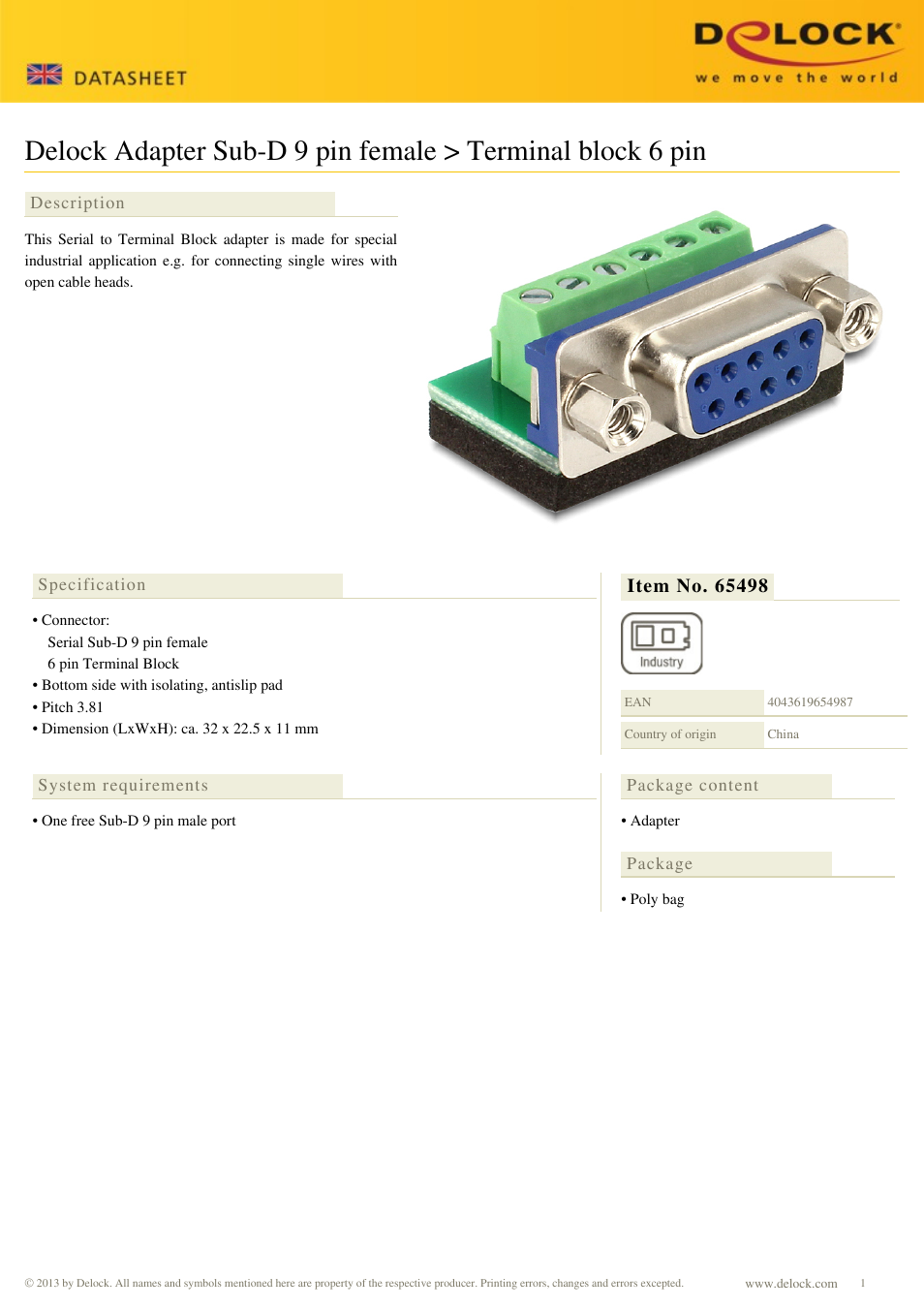 DeLOCK 65498 User Manual | 1 page