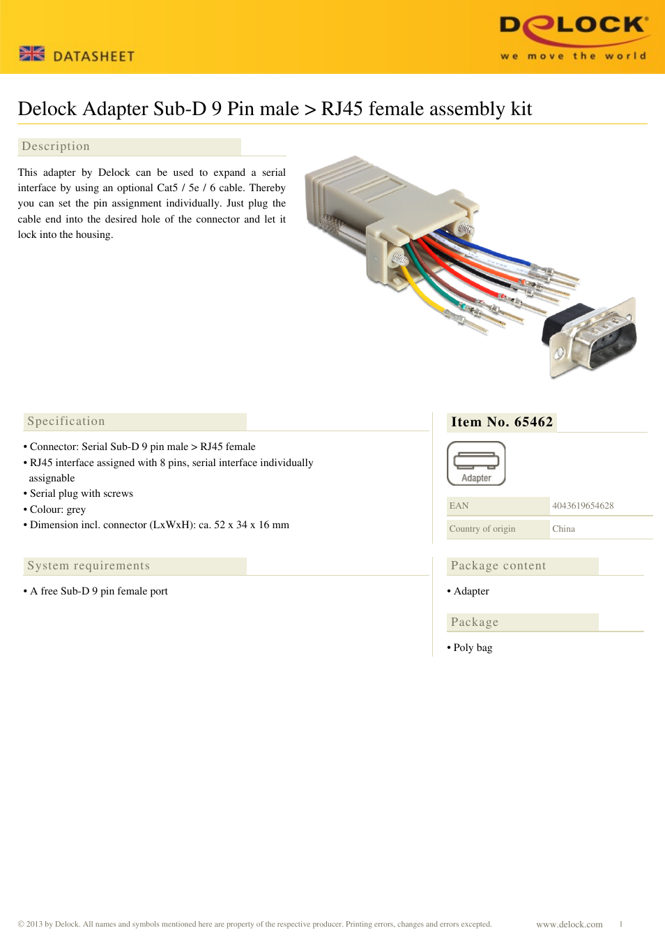 DeLOCK 65462 User Manual | 1 page