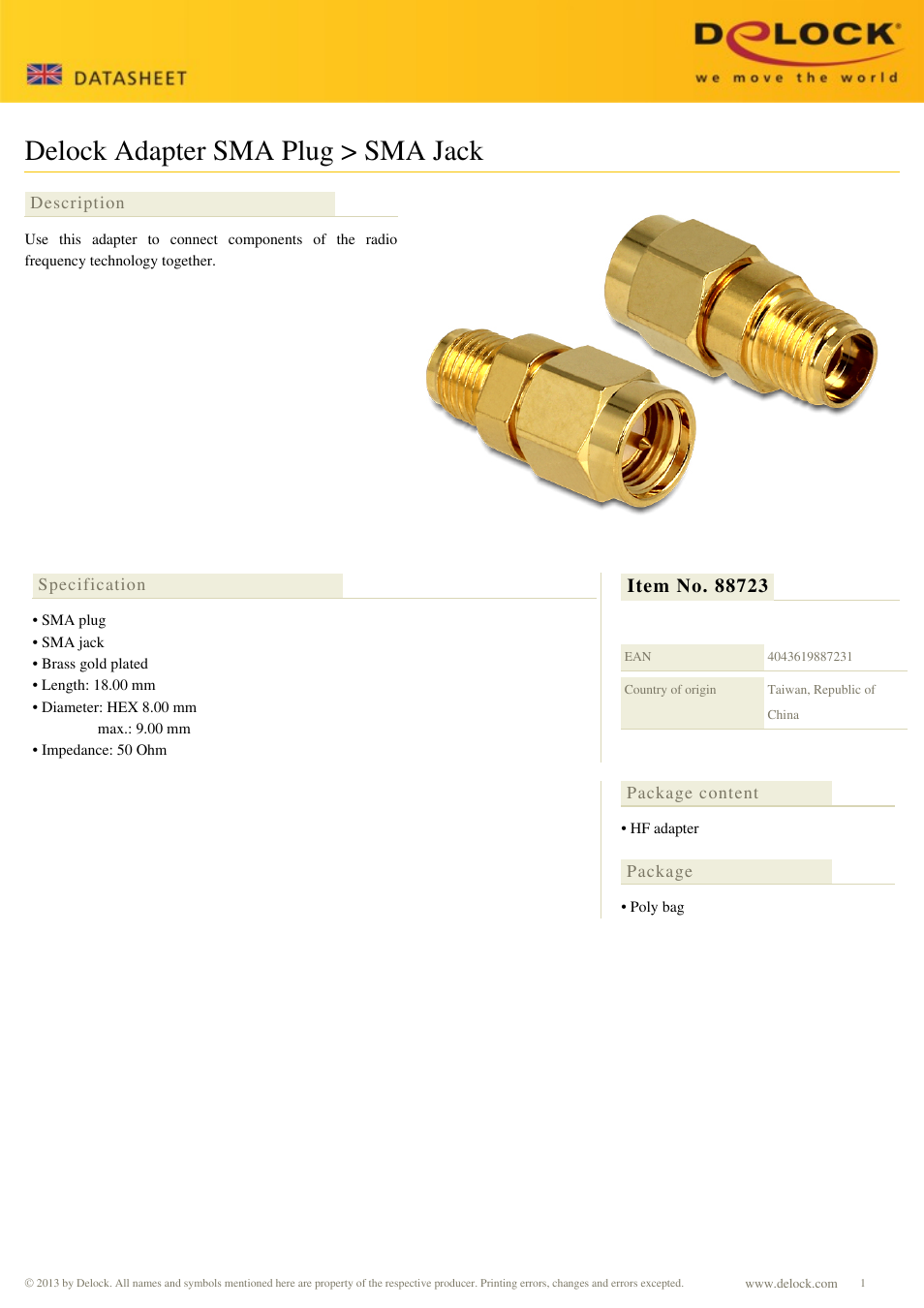 DeLOCK 88723 User Manual | 1 page