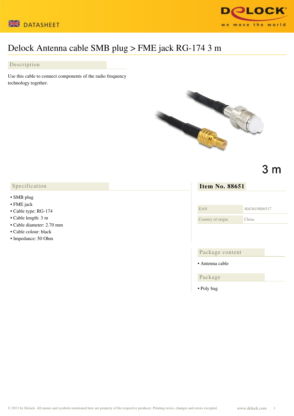 DeLOCK 88651 User Manual | 1 page